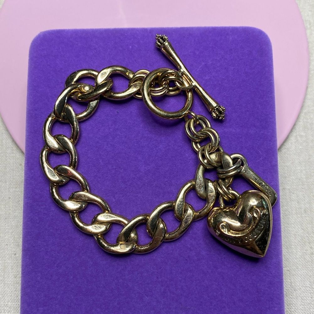 💛 Y2K Gold Plated Juicy Couture Heart Charm J Charm Bracelet